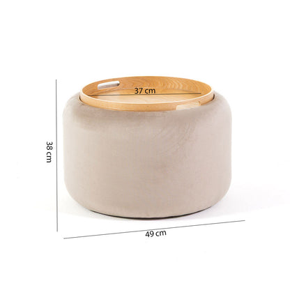 Nala – pouf contenitore in velluto con vassoio reversibile