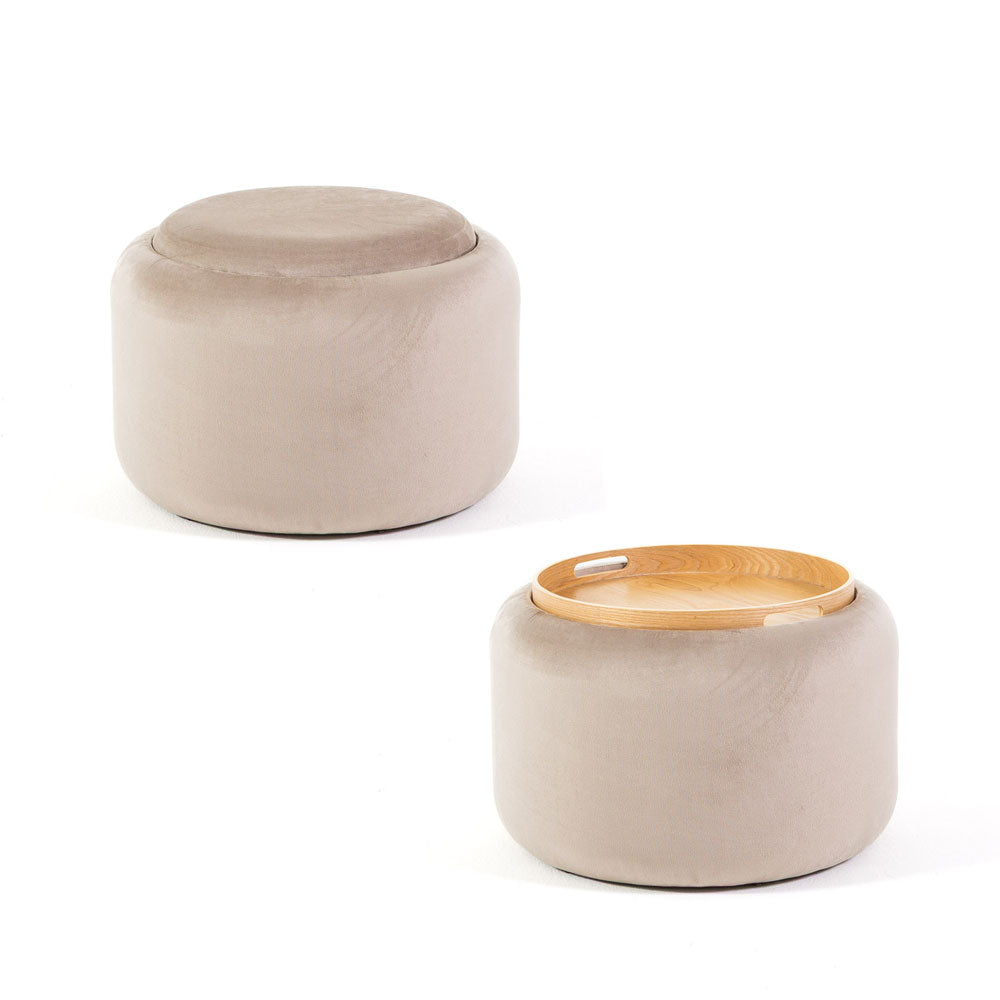 Nala – pouf contenitore in velluto con vassoio reversibile