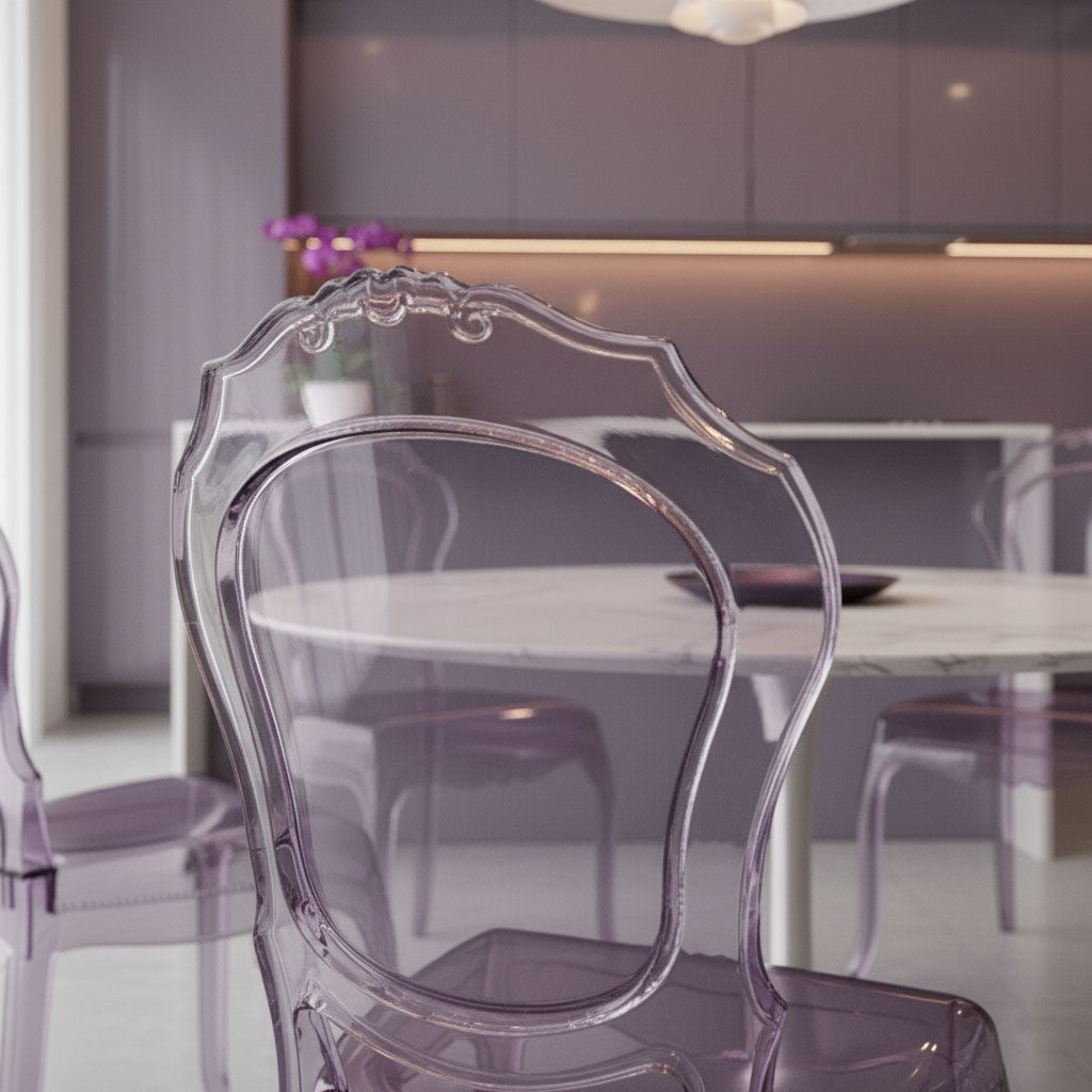 Raya – sedia stile barocco in policarbonato trasparente