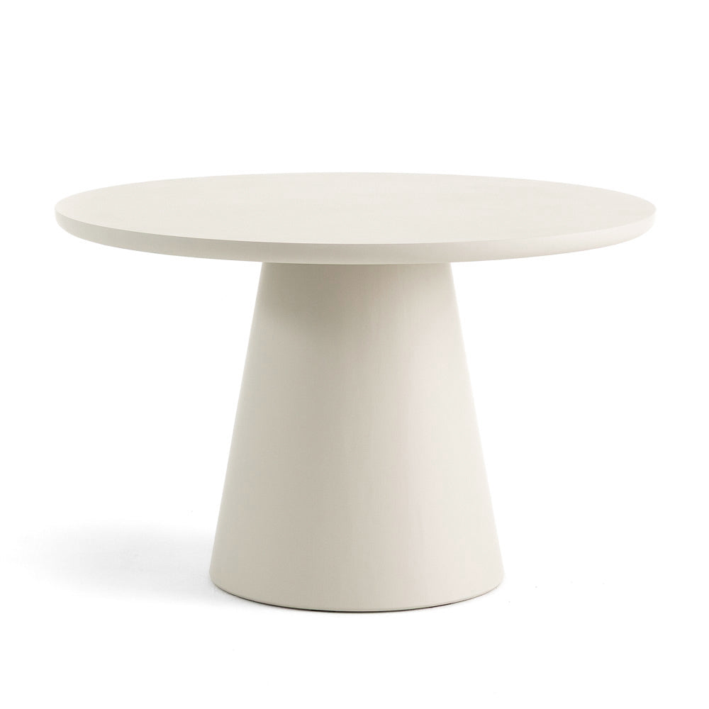 Tony – tavolo rotondo in MDF effetto cemento con base conica, colore tavolo ecrù, dimensione ø 120 cm