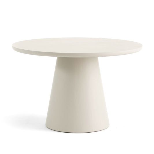 Tony – tavolo rotondo in MDF effetto cemento con base conica, colore tavolo ecrù, dimensione ø 120 cm