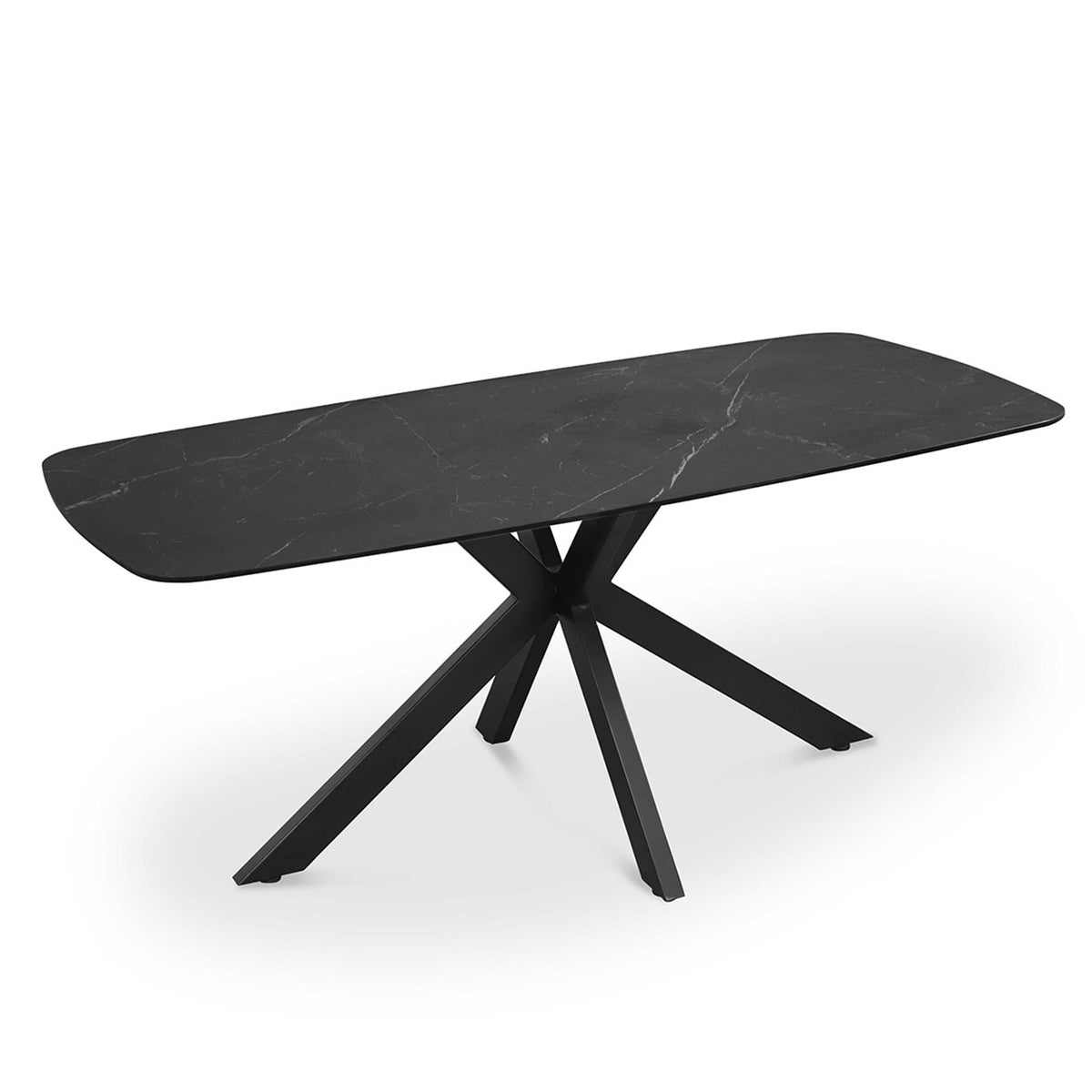 Vito – tavolo in pietra sinterizzata e metallo nero, dimensione 180x90 cm, top tavolo marmo nero