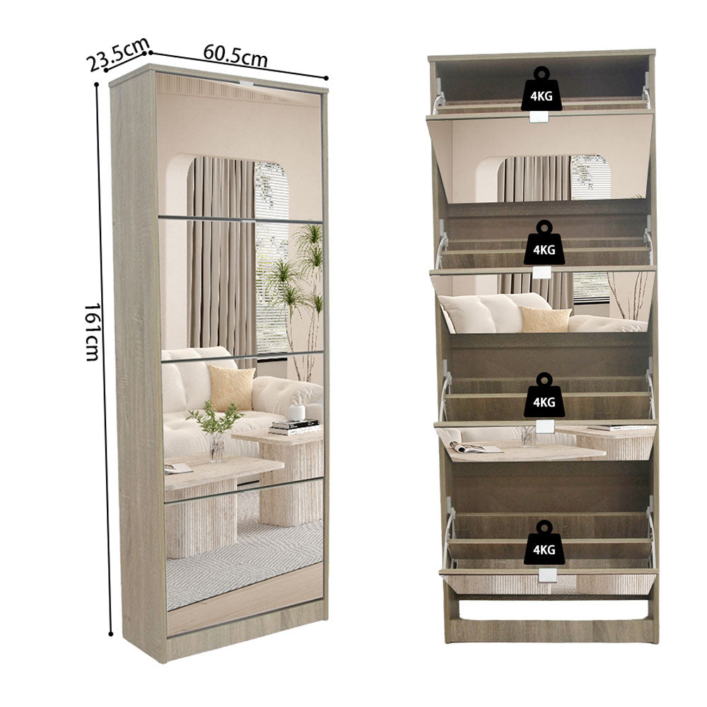 Scarpiera a specchio 4 scomparti salvaspazio dal design moderno