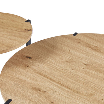 Elon – set 2 tavolini da caffè rotondi in MDF effetto legno