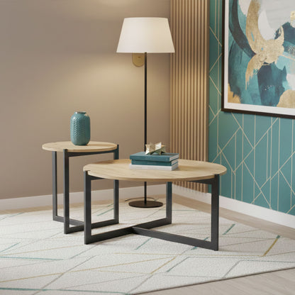 Elon – set 2 tavolini da caffè rotondi in MDF effetto legno