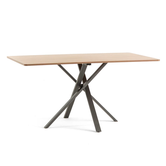 Carlo – tavolo rettangolare in melaminico e metallo, gambe grigio scuro, top tavolo legno