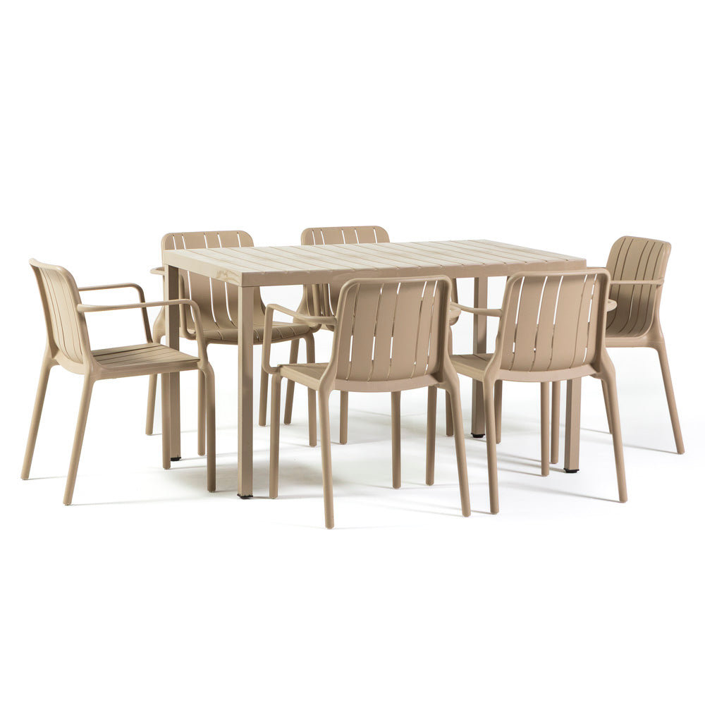 Zeno & Ginny set pranzo da giardino 6 posti con tavolo effetto legno, colore caramello