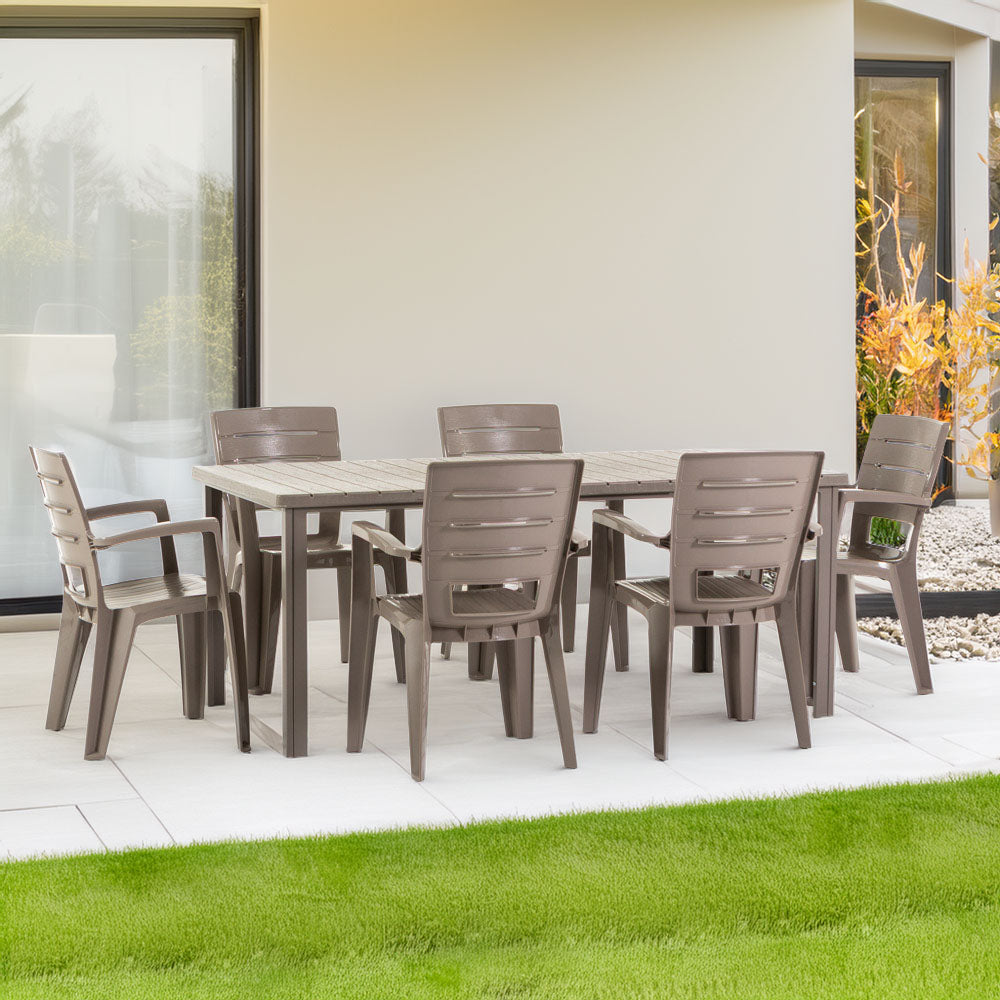 Thomas & Anita set pranzo giardino con 6 sedie e tavolo effetto legno