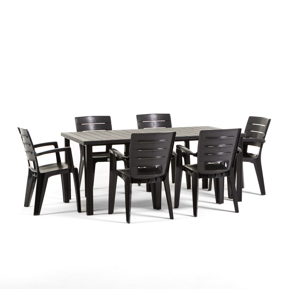 Thomas & Anita set pranzo giardino con 6 sedie e tavolo effetto legno, 6 sedie antracite, dimensione tavolo 180x90 cm, tavolo antracite