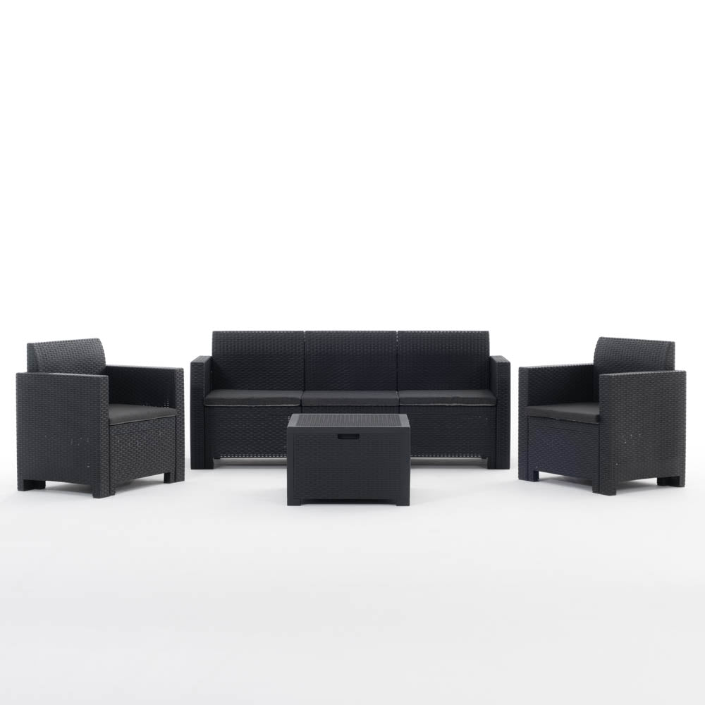 Salina – set relax da giardino in polipropilene effetto rattan, colore antracite