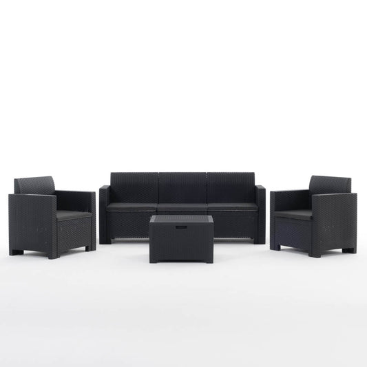 Salina – set relax da giardino in polipropilene effetto rattan, colore antracite