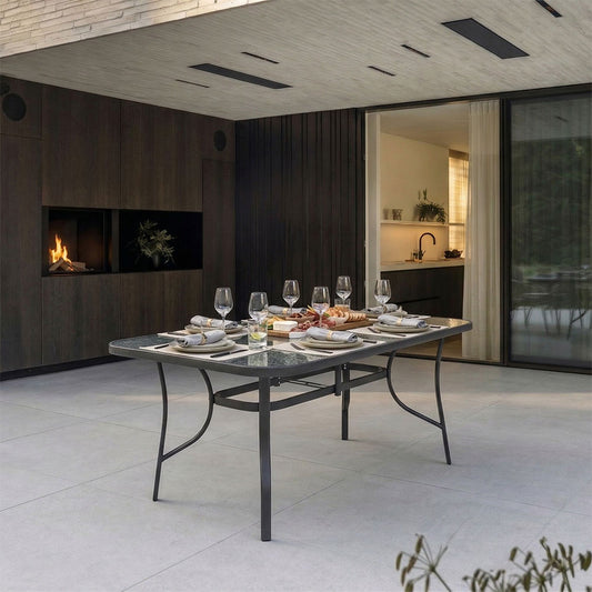 Dario – tavolo rettangolare in vetro temperato con struttura in acciaio