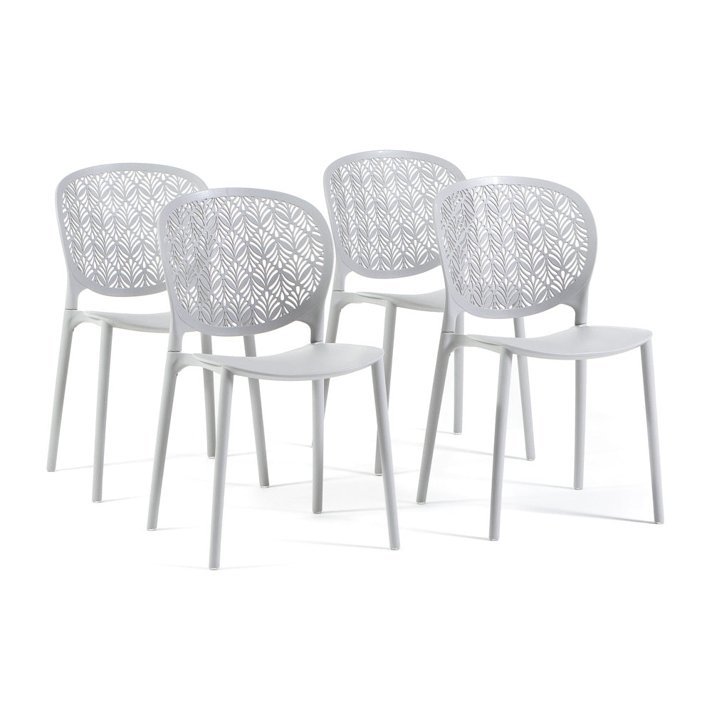 Lulù – sedia da esterno in polipropilene dal design decorativo, colore grigio chiaro