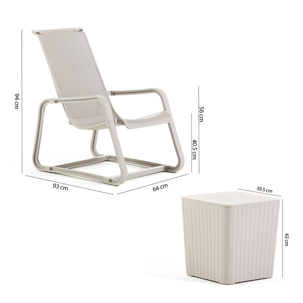 Lily – set da esterno con 2 poltrone e tavolino contenitore