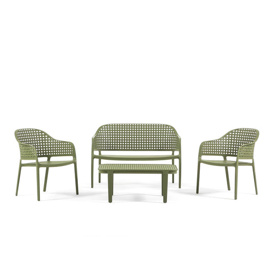 Sirmione – set da giardino in polipropilene effetto intreccio, colore verde muschio