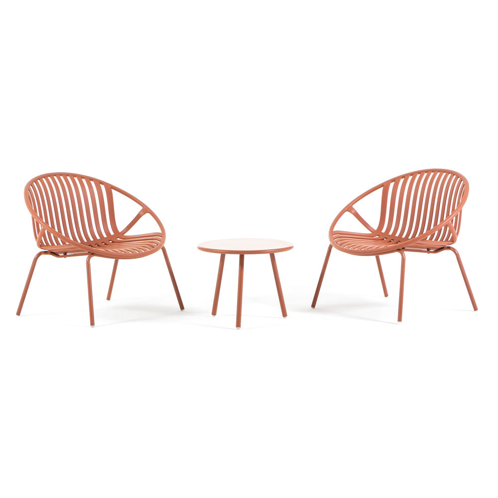 Tilde – set da giardino con 2 poltrone e tavolino Ø50 cm, colore terracotta