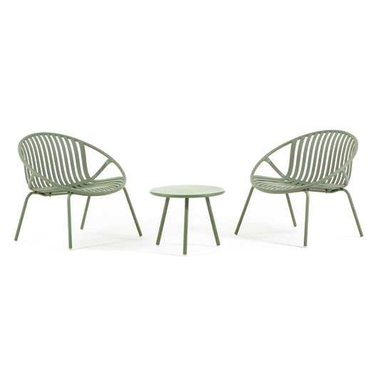 Tilde – set da giardino con 2 poltrone e tavolino Ø50 cm, colore verde eucalipto
