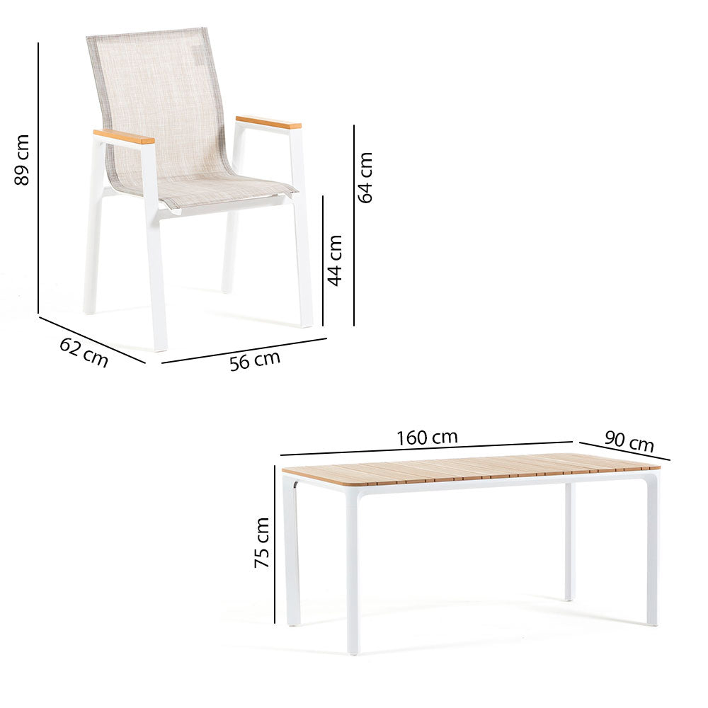 Noè & Deva set pranzo da giardino con tavolo 160x90 e 6 sedie