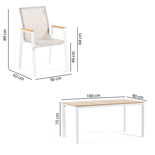 Noè & Deva set pranzo da giardino con tavolo 160x90 e 6 sedie