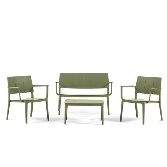 Merano – set da giardino in polipropilene effetto doghe, colore verde muschio