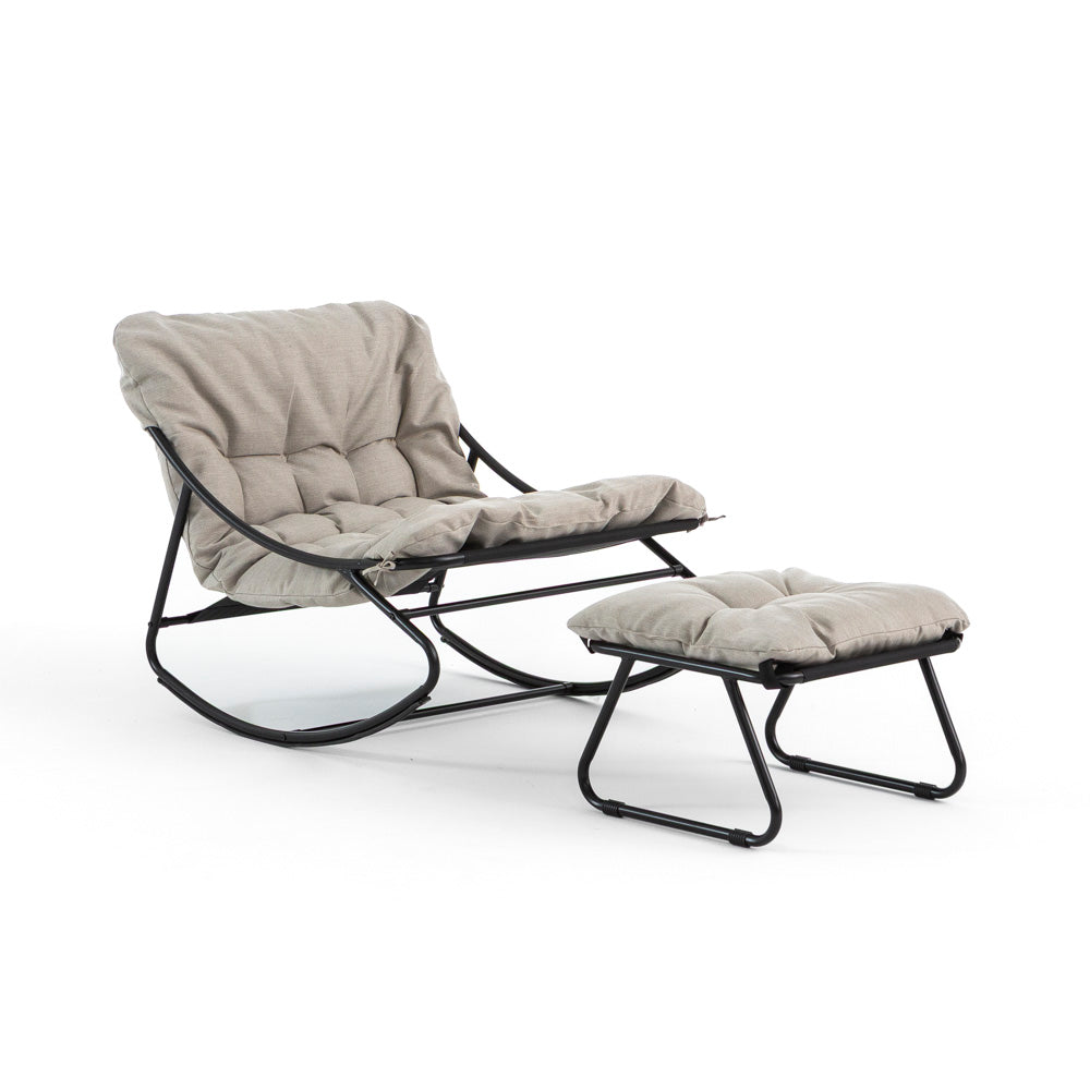 Adelaide – poltrona a Dondolo in acciaio con poggiapiedi, colore beige
