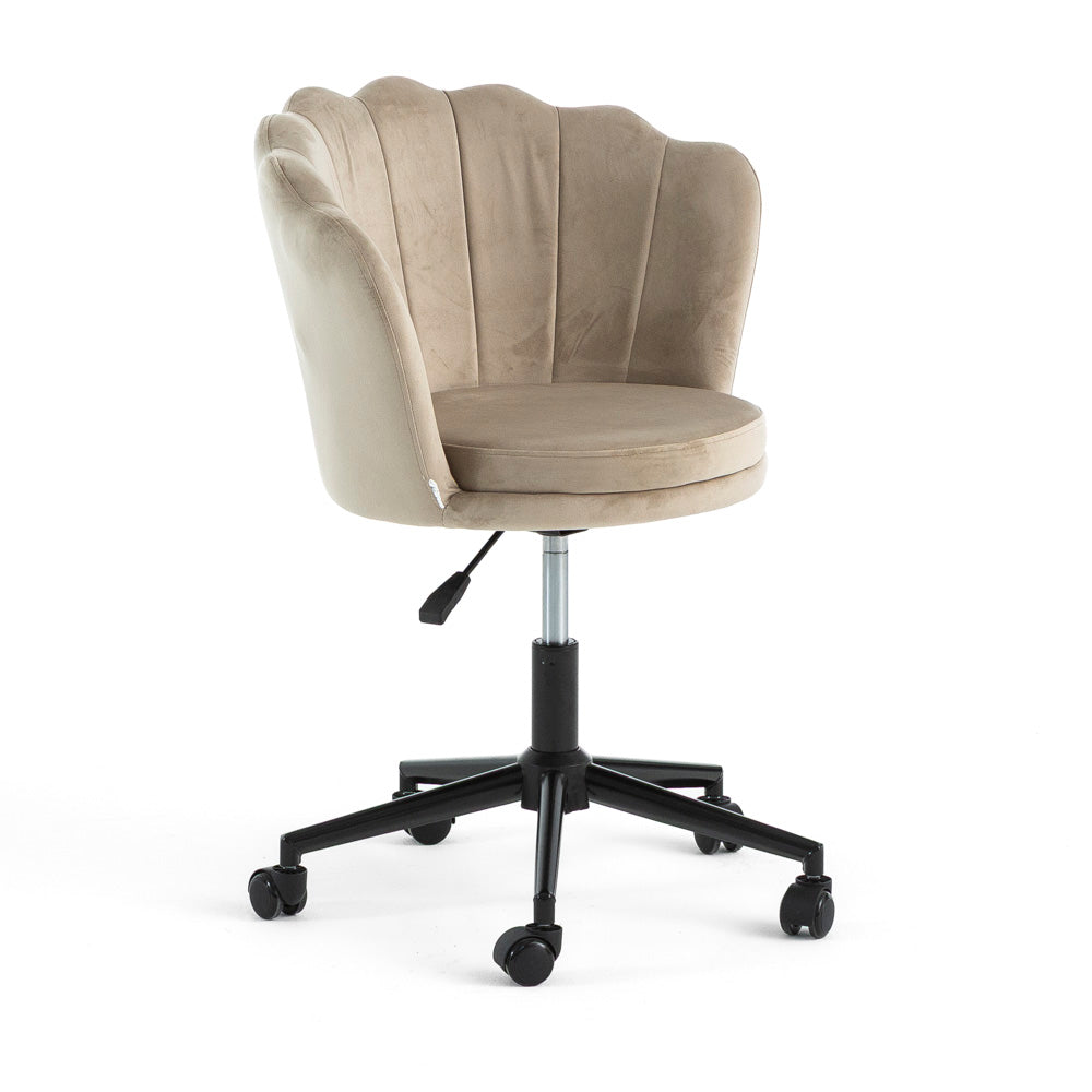 Polly – Poltroncina ufficio girevole in velluto con ruote, colore beige, tipo di tessuto velluto