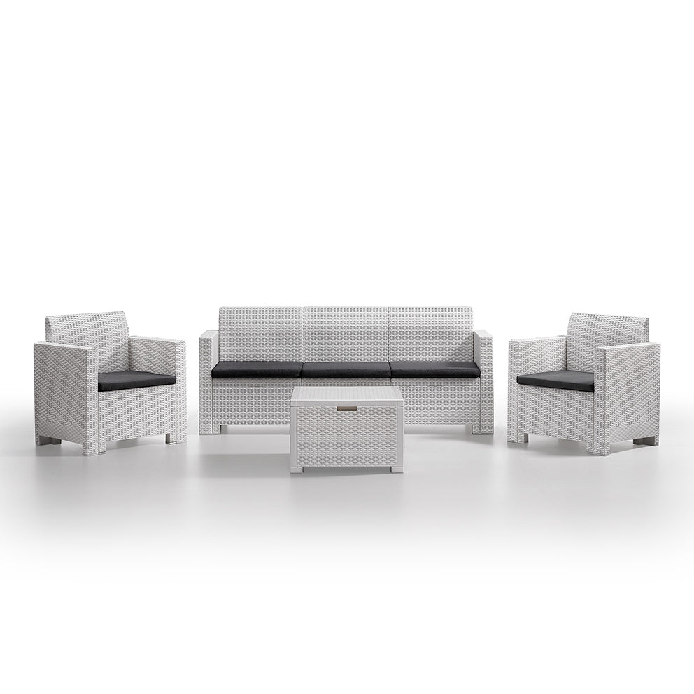 Salina – set relax da giardino in polipropilene effetto rattan, colore bianco