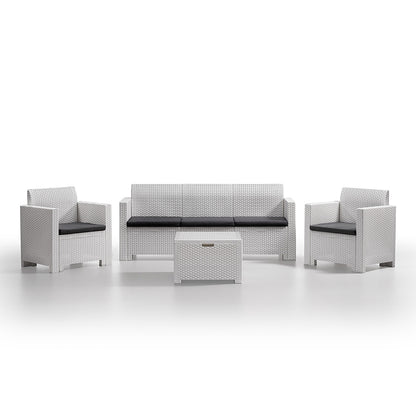 Salina – set relax da giardino in polipropilene effetto rattan, colore bianco