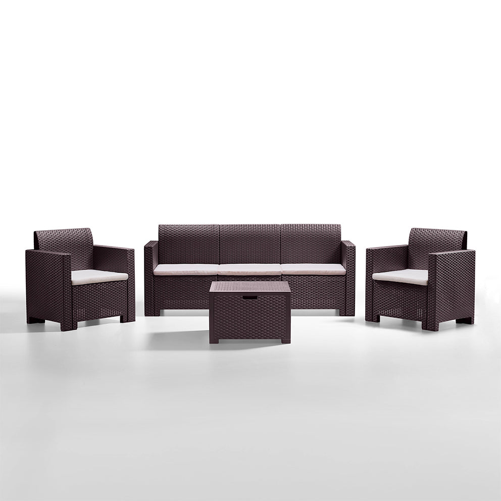 Salina – set relax da giardino in polipropilene effetto rattan, colore moka