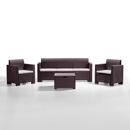 Salina – set relax da giardino in polipropilene effetto rattan, colore moka