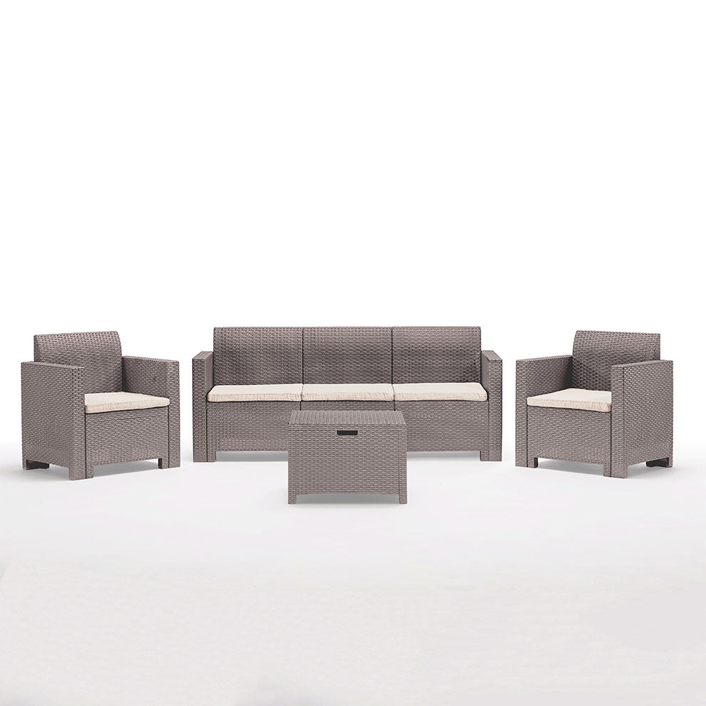 Salina – set relax da giardino in polipropilene effetto rattan, colore tortora