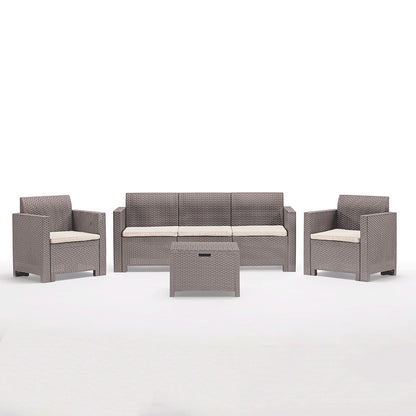 Salina – set relax da giardino in polipropilene effetto rattan, colore tortora