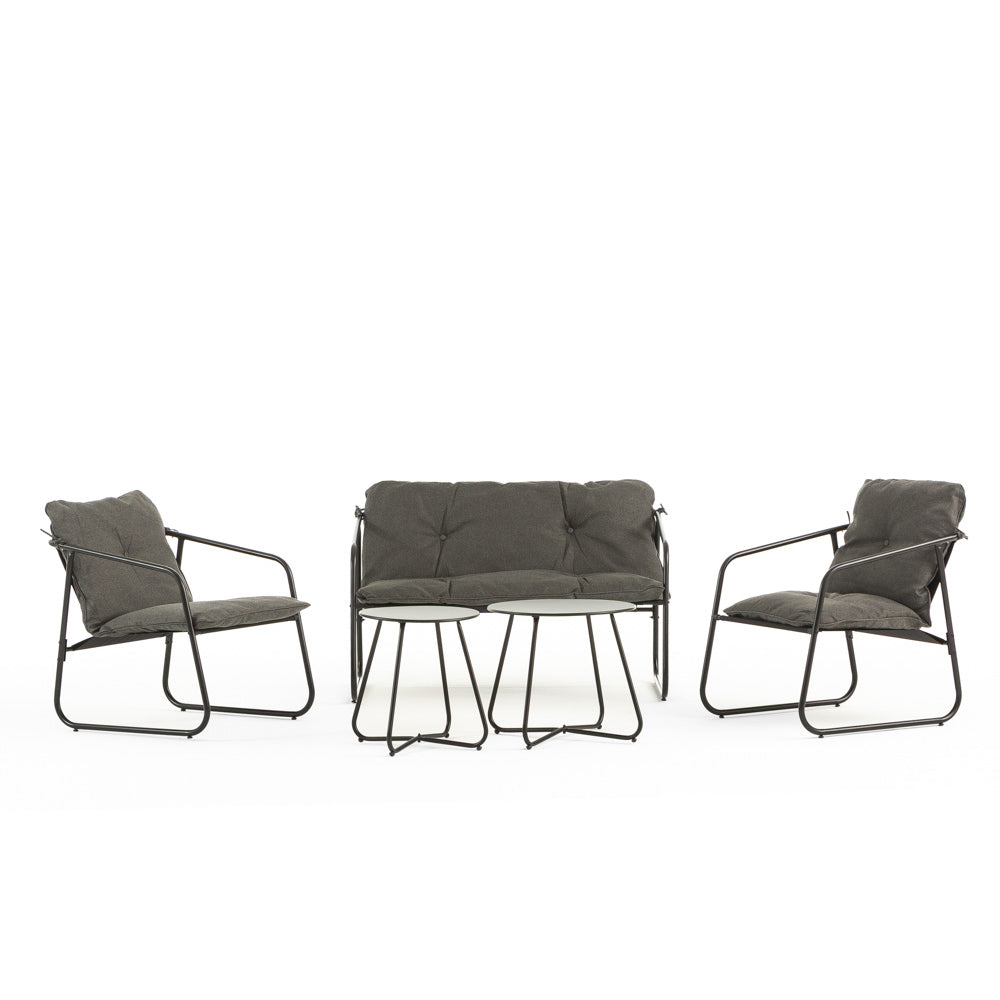 Linosa – set lounge da giardino in acciaio e tessuto, colore grigio scuro