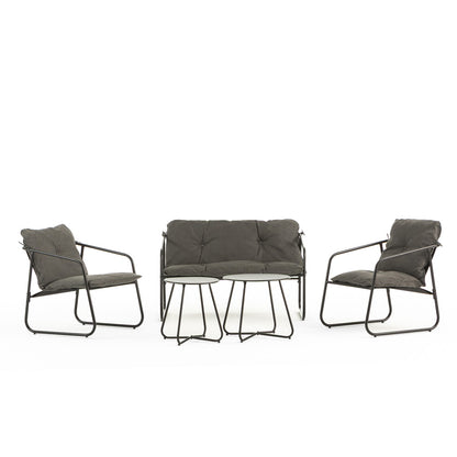 Linosa – set lounge da giardino in acciaio e tessuto, colore grigio scuro