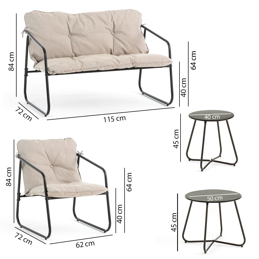 Linosa – set lounge da giardino in acciaio e tessuto