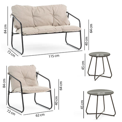 Linosa – set lounge da giardino in acciaio e tessuto