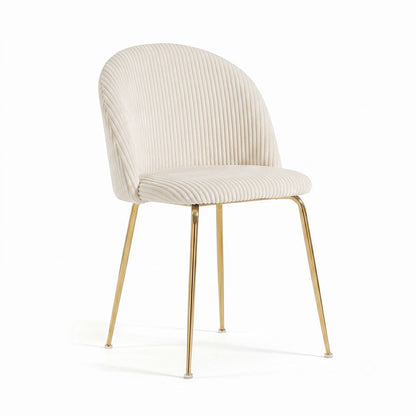 Sara – sedia in velluto a coste larghe con gambe in metallo, colore burro, gambe oro