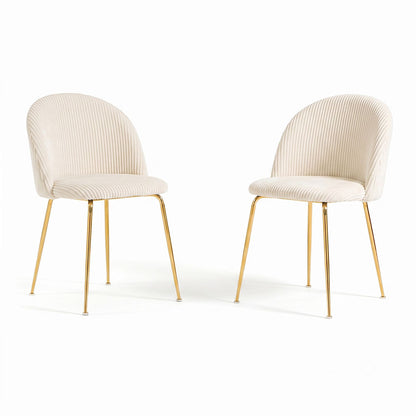 Sara – sedia in velluto a coste larghe con gambe in metallo, colore burro, gambe oro