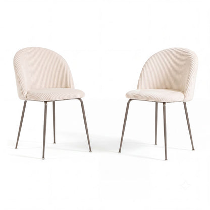 Sara – sedia in velluto a coste larghe con gambe in metallo, colore burro, gambe tortora