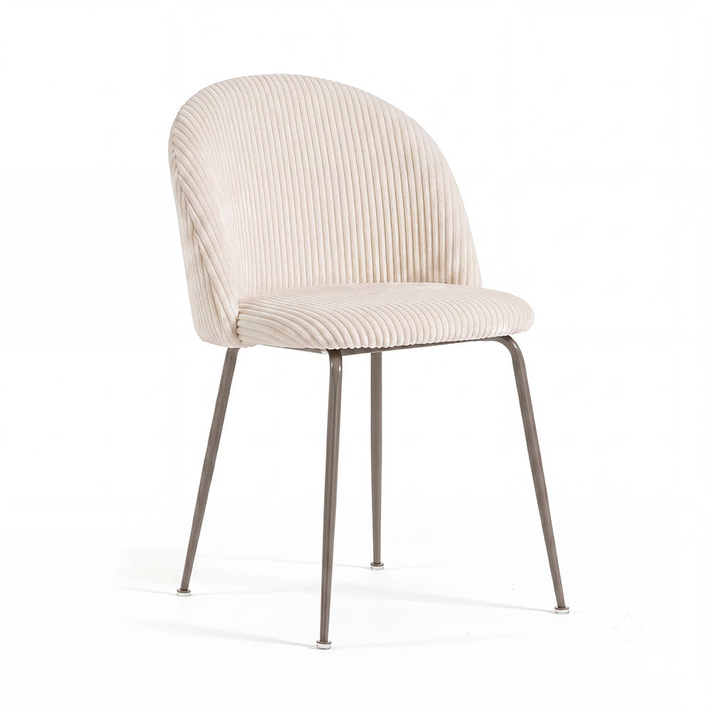 Sara – sedia in velluto a coste larghe con gambe in metallo, colore burro, gambe tortora