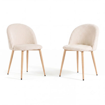 Sara – sedia in velluto a coste larghe con gambe in metallo, colore burro, gambe effetto legno chiaro