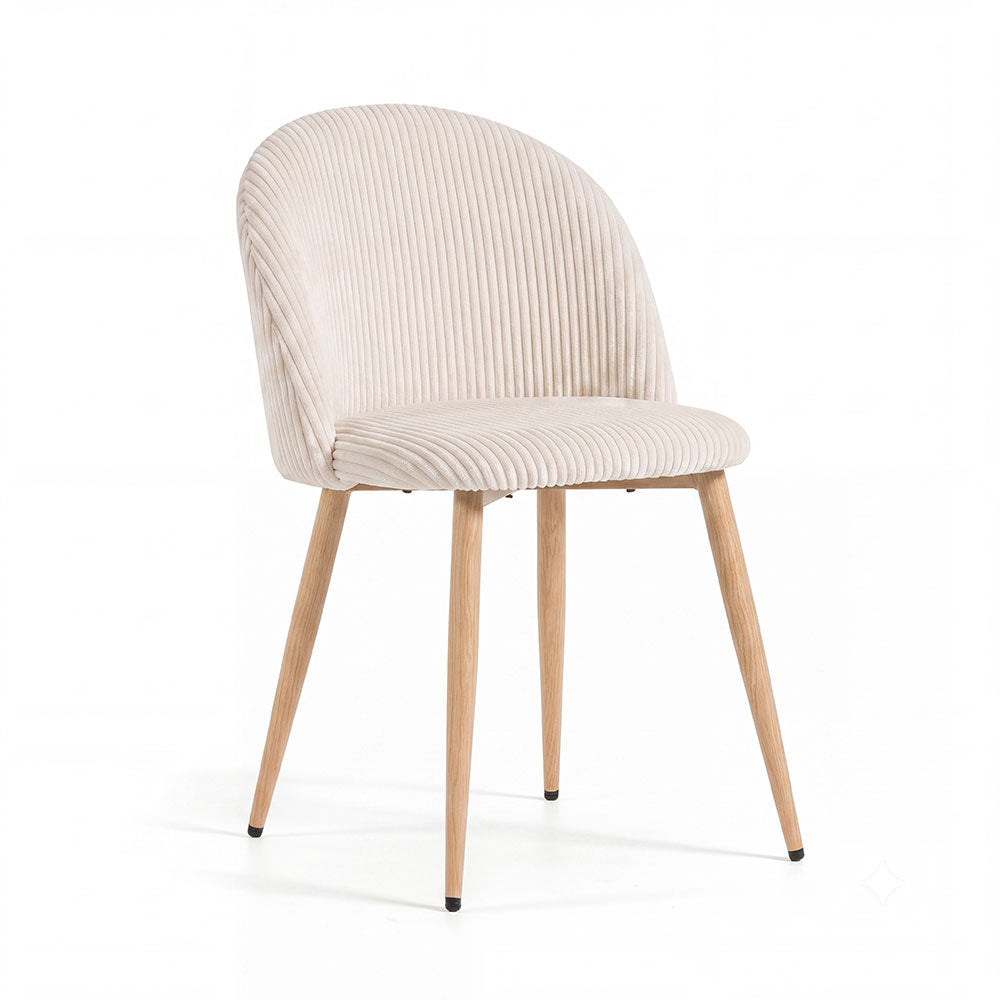 Sara – sedia in velluto a coste larghe con gambe in metallo, colore burro, gambe effetto legno chiaro