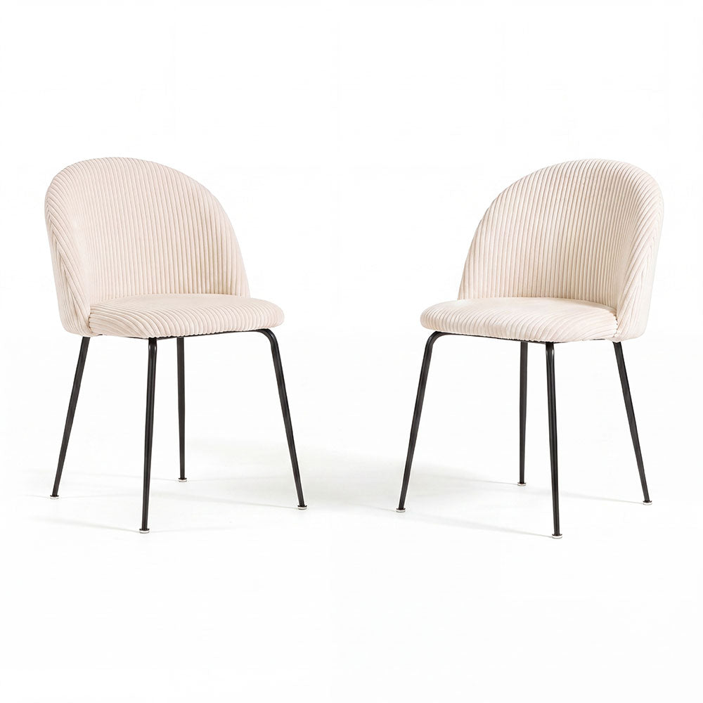 Sara – sedia in velluto a coste larghe con gambe in metallo, colore burro, gambe grigio scuro