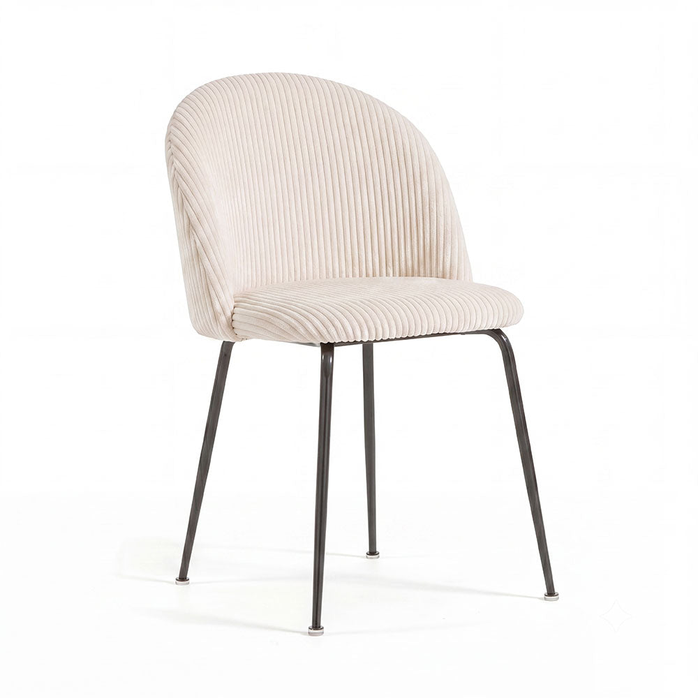 Sara – sedia in velluto a coste larghe con gambe in metallo, colore burro, gambe grigio scuro