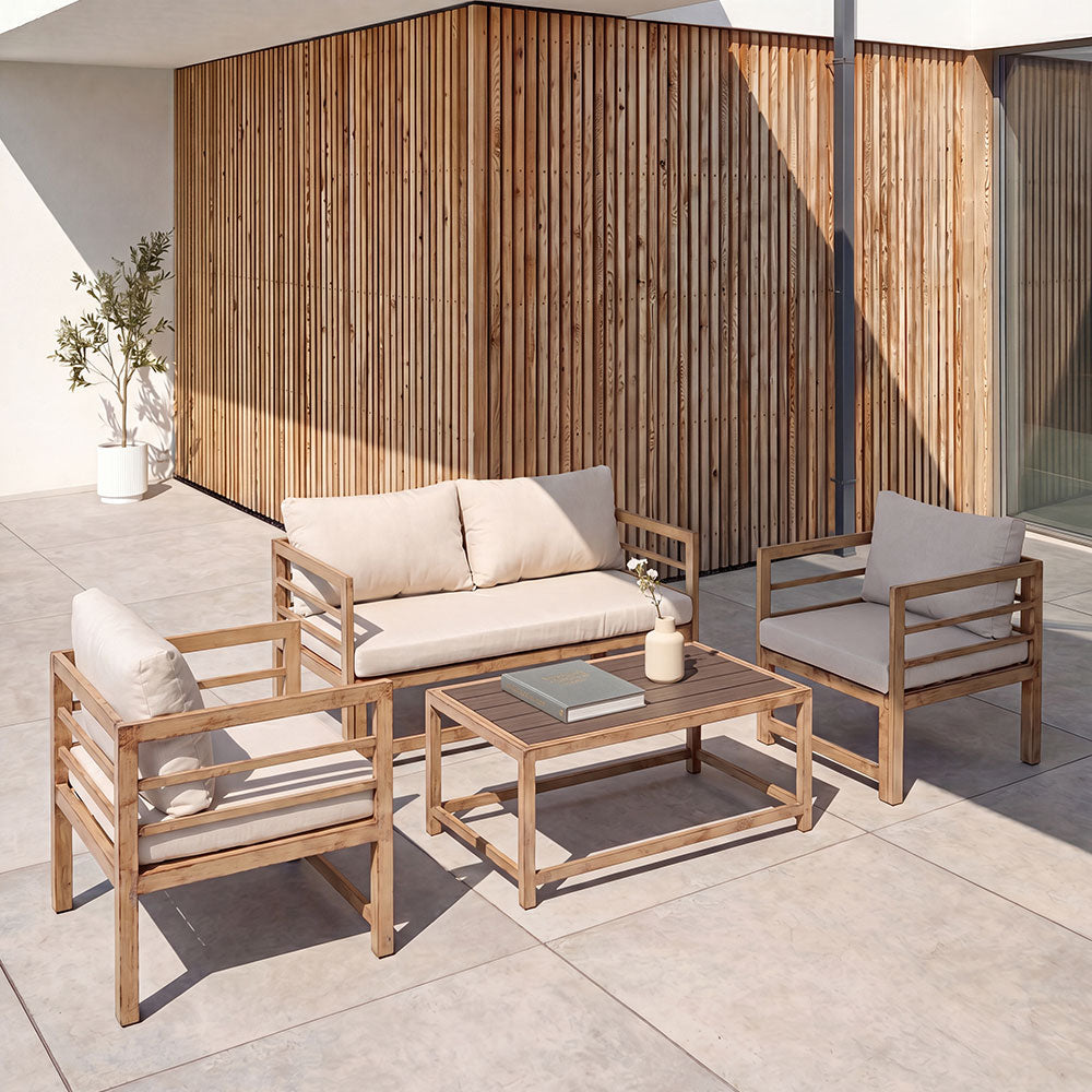 Cortina – set da giardino in metallo effetto legno anticato