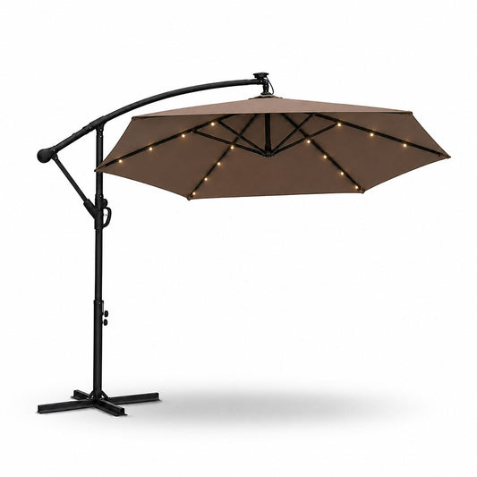 Ponente – ombrellone da giardino 290 cm con illuminazione solare, colore tortora