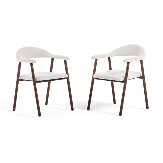 Nives – sedia imbottita in tessuto con metallo effetto legno, colore avorio