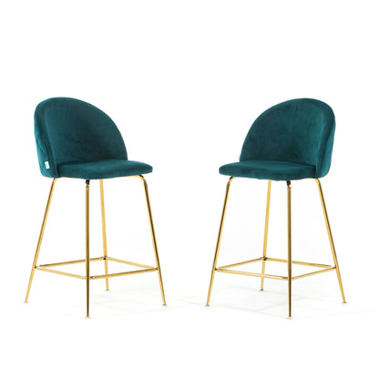 Sara XL – sgabello da cucina in velluto e gambe metallo, colore ottanio, gambe oro