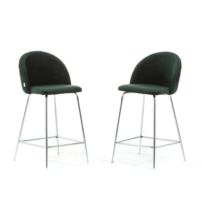 Sara XL – sgabello da cucina in velluto e gambe metallo, colore verde scuro, gambe argento