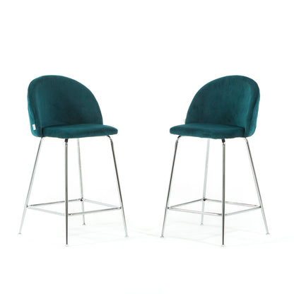Sara XL – sgabello da cucina in velluto e gambe metallo, colore ottanio, gambe argento